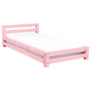 Růžová jednolůžková postel z smrkového dřeva Benlemi Single, 80 x 180 cm