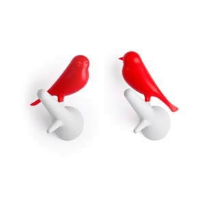 Sada 2 bílo-červených nástěnných věšáků Qualy&CO Sparrow