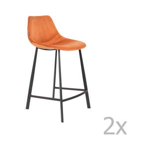 Sada 2 oranžových barových židlí se sametovým potahem Dutchbone, výška 91 cm