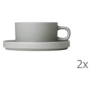 Sada 2 světle šedých keramických šálků na čaj s podšálky Blomus Pilar, 170 ml