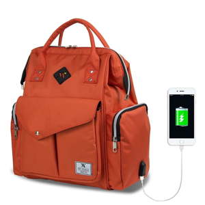 Oranžový batoh pro maminky s USB portem My Valice HAPPY MOM Baby Care Backpack