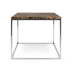 Hnědý mramorový konferenční stolek s chromovými nohami TemaHome Gleam, 50 x 50 cm