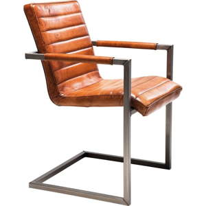 Hnědá kožená židle s područkami Kare Design Cantilever