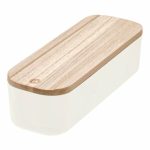 Bílý úložný box s víkem ze dřeva paulownia iDesign Eco, 9 x 27,5 cm