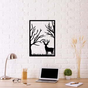 Černá kovová nástěnná dekorace Deer In The Forest, 39 x 54 cm