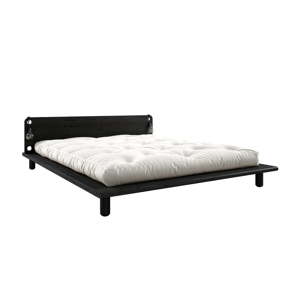 Černá dvoulůžková postel z masivního dřeva s čelem, lampičkami a matrací Comfort Karup Design Peek, 180 x 200 cm