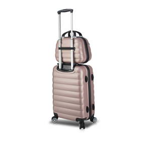 Sada růžového cestovního kufru na kolečkách s USB portem a příručního kufříku My Valice RESSNO MU & M