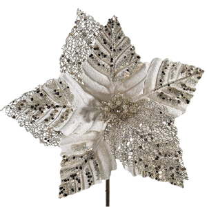 Vánoční plastová dekorace ve tvaru květu v béžové a zlaté barvě DecoKing Diana