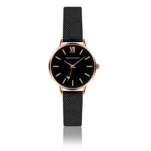 Černé dámské hodinky s páskem z nerezové oceli zlata Emily Westwood Estrella