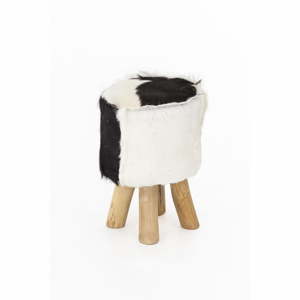 Stolička z teakového dřeva s kozí kůží WOOX LIVING Nara, ø 30 cm