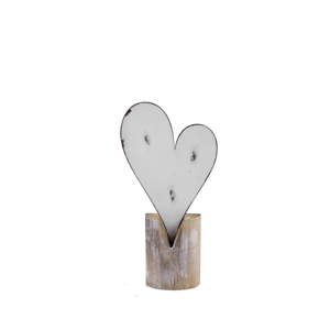 Malá kovová dekorace na dřevěném podstavci s motivem srdce Ego Dekor, 11 x 22 cm