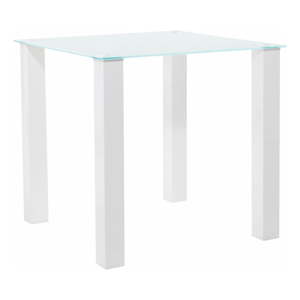 Lesklý bílý jídelní stůl s deskou z tvrzeného skla Støraa, 80 x 80 cm
