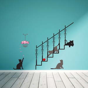 Samolepka Ambiance Cats, stairs and rose petals