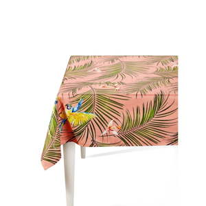Růžový ubrus s palmami The Mia Parrot, 150 x 150 cm