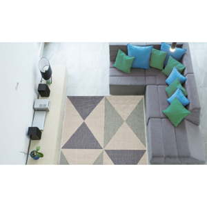 Béžovo-modrý venkovní koberec Floorita Geo, 135 x 190 cm