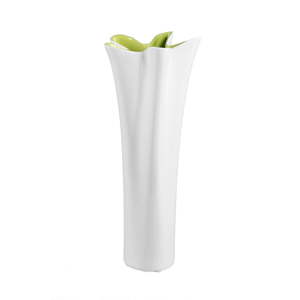 Bílá keramická váza se zeleným detailem Mauro Ferretti Mica, výška 54,5 cm