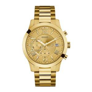 Pánské hodinky s páskem z nerezové oceli ve zlaté barvě Guess W0668G4