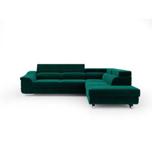 Lahvově zelená rozkládací rohová pohovka se sametovým potahem Windsor & Co Sofas Apollon, pravý roh