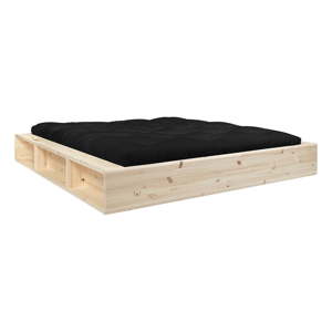 Dvoulůžková postel z masivního dřeva s úložným prostorem a černým futonem Double Latex Karup Design, 160 x 200 cm