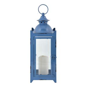 Modrá kovová lucerna Esschert Design Romantik, výška 39 cm