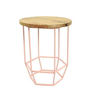 Růžový stolek se snímatelnou deskou z mangového dřeva HF Living Hexa Blush mini, ø 45 cm
