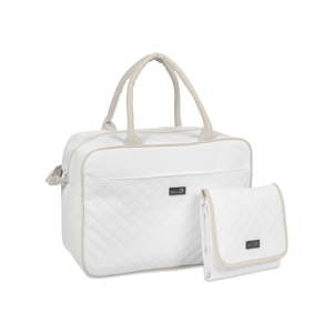Bílá mateřská taška s přebalovací podložkou s béžovými detaily Tanuki Clara