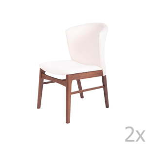 Sada 2 bílých jídelních židlí s tmavě hnědým podnožím z kaučukovníkového dřeva sømcasa Mara