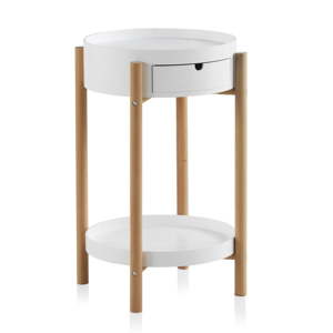 Bílý příruční stolek se šuplíkem a nohami z bukového dřeva Geese Nordic Style Malo