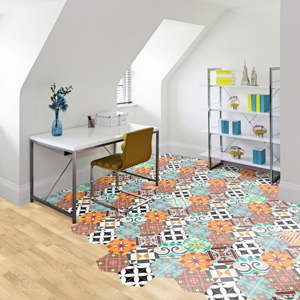 Sada 10 samolepek na podlahu Ambiance Floor Stickers Hexagons Pénélope, 40 x 90 cm