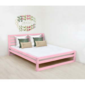 Růžová dřevěná dvoulůžková postel Benlemi DeLuxe, 200 x 180 cm
