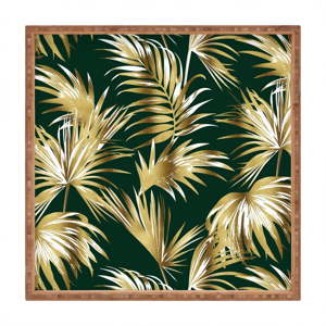 Dřevěný dekorativní servírovací tác Palms, 40 x 40 cm