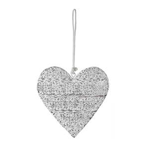 Bílá závěsná dekorace z kovu ve tvaru srdce Ego Dekor Love, výška 10,5 cm