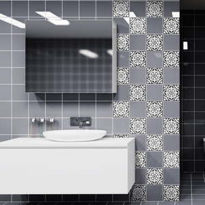 Sada 60 nástěnných samolepek Ambiance Wall Decals Classic Tiles Shade of Grey, 15 x 15 cm