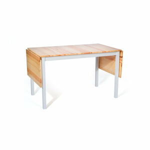 Borovicový rozkládací jídelní stůl s bílou konstrukcí loomi.design Brisbane, 120 (200) x 70 cm