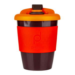 Oranžovo-hnědý cestovní hrnek na kávu Drink Pod Kofein, 340 ml