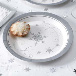 Sada 8 papírových talířů Neviti Shimmering Snowflake