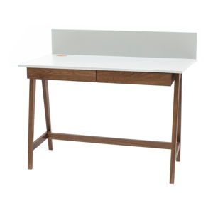 Bílý psací stůl s podnožím z jasanového dřeva Ragaba Luka Oak, délka 85 cm