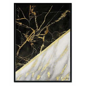 Nástěnný ručně malovaný obraz JohnsonStyle Gold & Black Marble, 53 x 73 cm