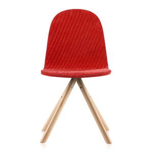 Červená židle s přírodními nohami Iker Mannequin Stripe