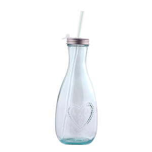 Skleněná láhev s brčkem z recyklovaného skla Ego Dekor Corazon, 600 ml