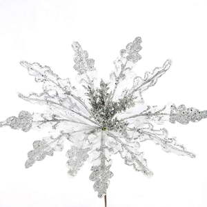 Vánoční plastová dekorace ve tvaru květu ve stříbrné barvě DecoKing Luna