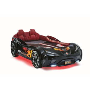Černá dětská postel ve tvaru auta s červeným osvětlením Fast GTS Carbed Black