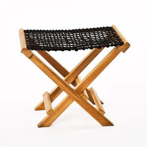 Sada 2 černých skládacích stoliček z teakového dřeva a výpletem z provazu Simla Lay