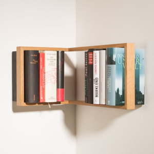 Rohová knižní police z dubového dřeva das kleine b b1, výška 22 cm