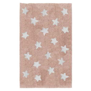 Růžový dětský ručně vyrobený koberec Tanuki Stars, 120 x 160 cm