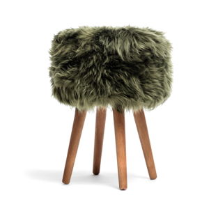 Stolička s tmavě zeleným sedákem z ovčí kožešiny Royal Dream, ⌀ 30 cm