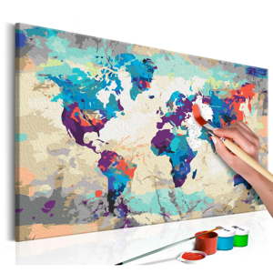 DIY set na tvorbu vlastního obrazu na plátně Artgeist World Map, 60 x 40 cm