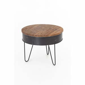 Konferenční stolek s deskou ze zinku a teakového dřeva WOOX LIVING, ⌀ 60 cm