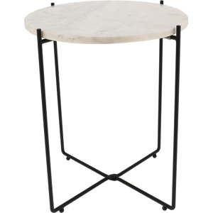 Bílý odkládací stolek s mramorovou deskou Compactor Agneta