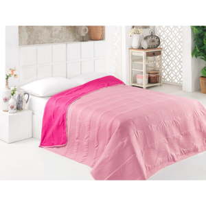 Růžový oboustranný přehoz přes postel z mikrovlákna, 200 x 220 cm